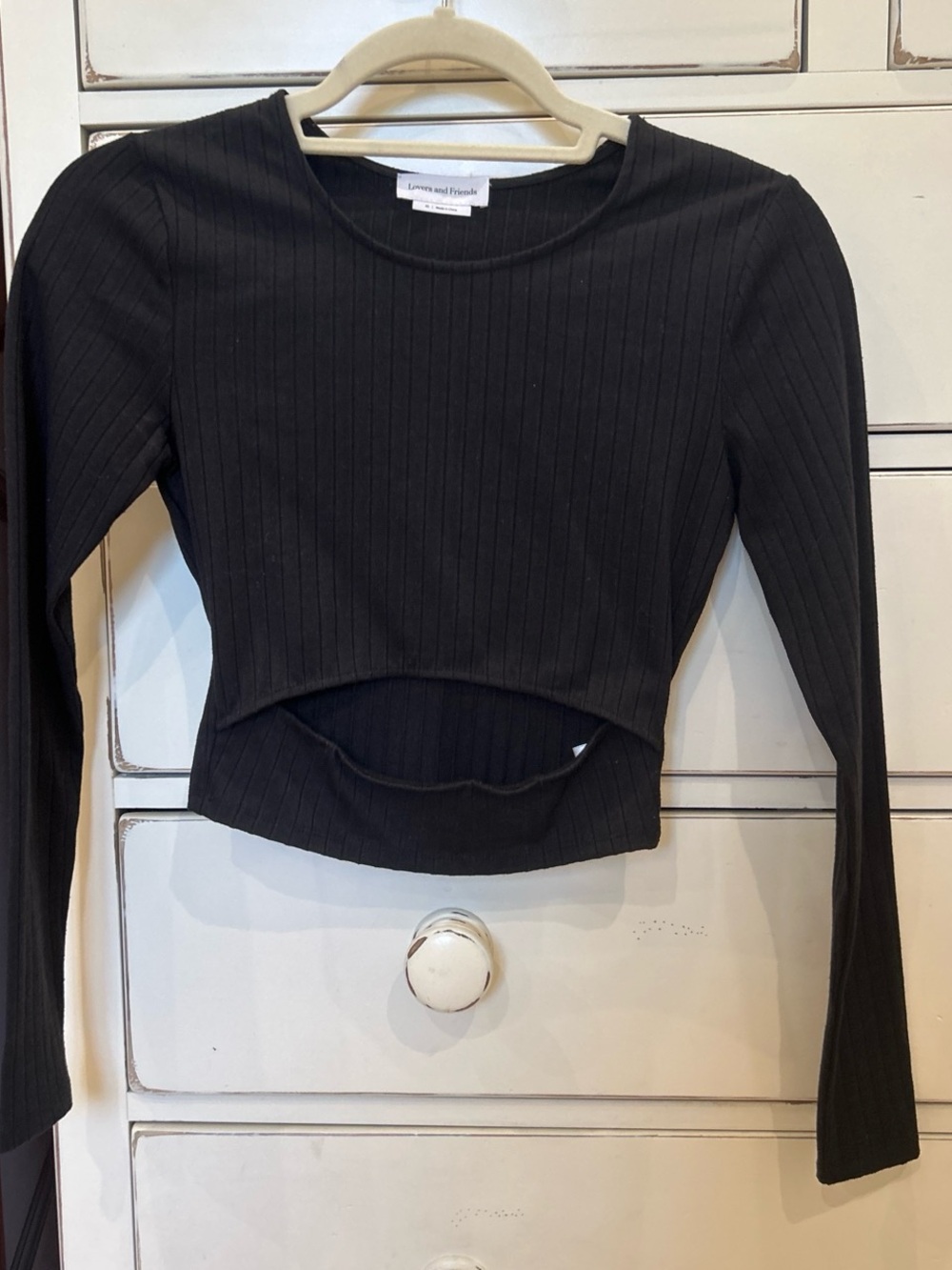 Lovers + Friends Black Long-Sleeve Top with Cutout detail